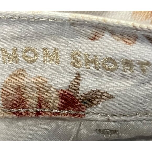 American Eagle Floral Mom Shorts White Pink 6 Cotton Denim Jeans Cuffed Hem EUC - Picture 8 of 10